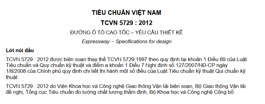 Tiêu chuẩn Thiết kế Đường cao tốc Việt Nam (TCVN 5729:2012)